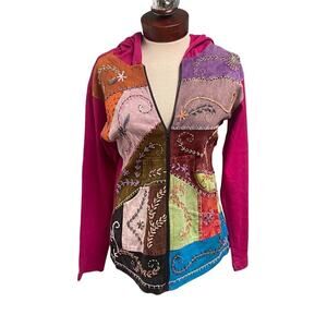 Rising Tide Patchwork VTG Y2K Full Zip Hooded Jacket Bohemian Artsy Eclectic Med